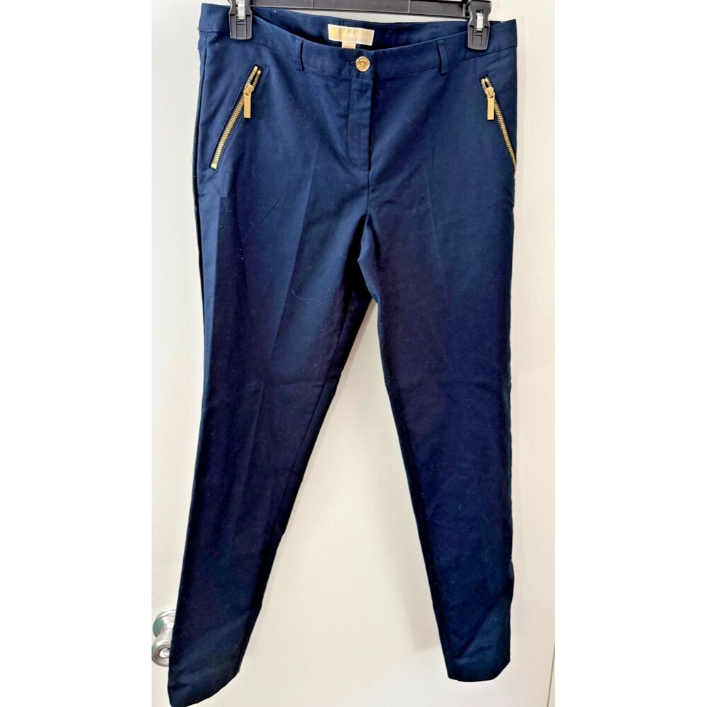 New Michael Kors Navy Pants Trousers Women's 12 Zipper Details Preppy Lux Baddie